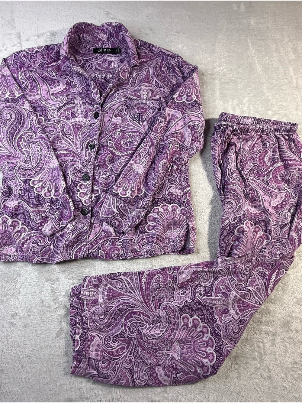 Lauren Ralph Lauren Women's Purple Paisley Cotton Knit Pajama Set 2pc S LRL